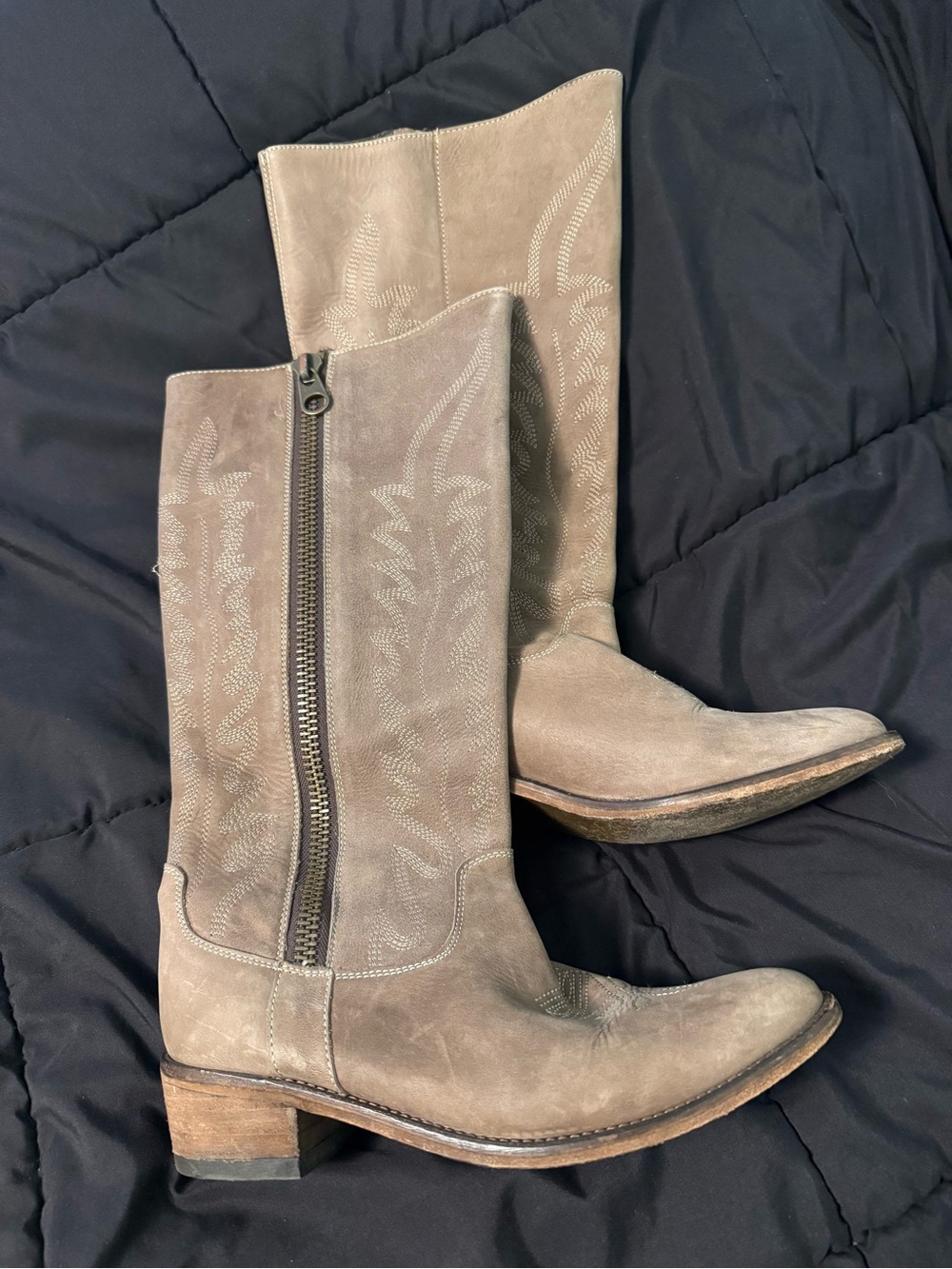 Grace Taupe Suede Western Zip Mid-Calf Boots